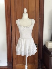 Women’s Smocked White Boho Mini Romper - Flutter Sleeve Size: XLarge