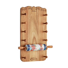 The Pioneer Woman Keepsake Floral 17.7" Ceramic Rolling Pin w/ Acacia Holder