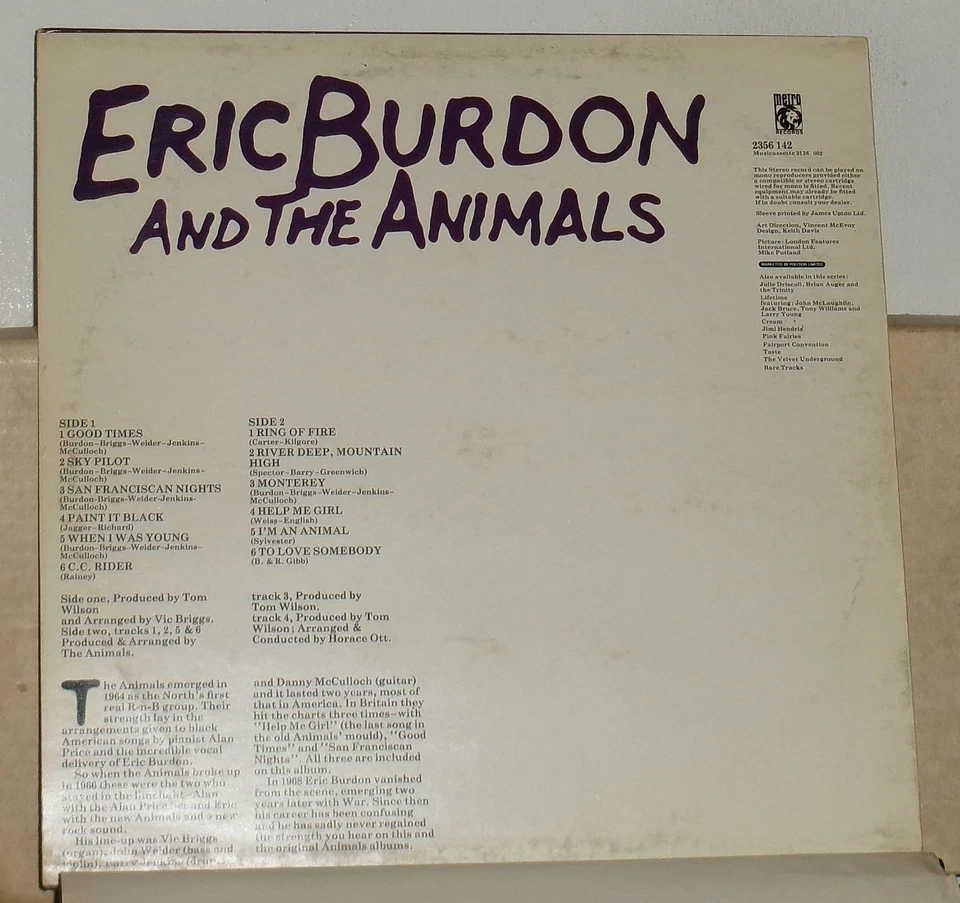 Eric Burdon And The Animals - Self Titled - 1975 Import Vinyl LP Record Album - Image 2 of 2