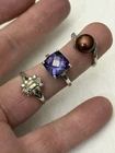 Vintage 925 Sterling Silver Pearl Tanzanite Citrine Diamond Ring Lot 12.3g