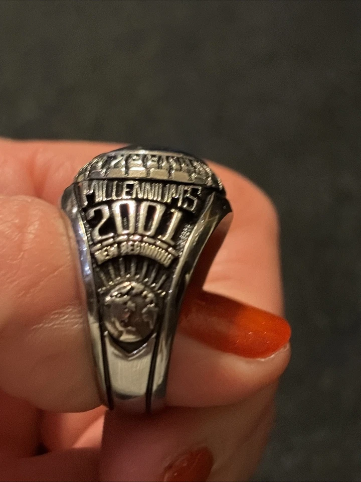 Anillo Landmark Christian Academy Clase SS 2001, Talla 9 ~ Nuevos comienzos ~ Gema azul Foto 3 de 4