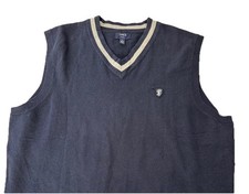 Men's LINCS Silk Cashmere Blend Sweater Vest Large Navy Blue V Neck Preppy Golf