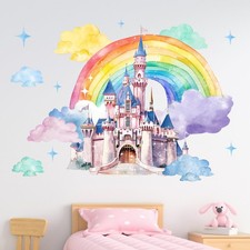 Fairy Tale Rainbow Castle Wall Decals Stickers, Cloud Stars Princess Baby Nur...