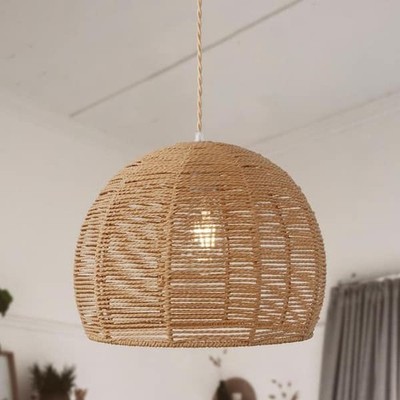 LynPon 13.38'' Rattan Pendant Light Farmhouse Dome Hanging Lamp E26