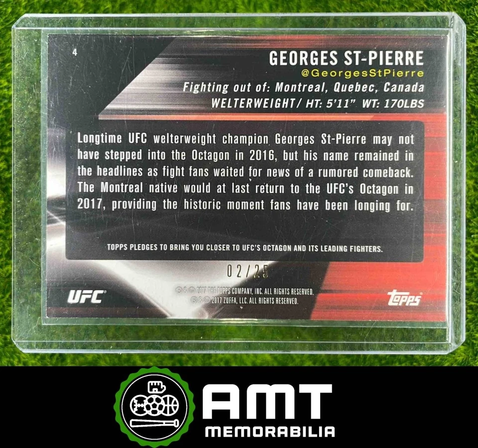2017 Topps UFC Knockout #4 Georges St-Pierre Red 2/25 - Image 2 of 3