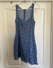 Reformation Women’s Sleeveless Floral Blue/White A-Line Short Mini Zip Dress 0