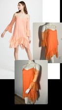 Alice + Olivia Peach Chiffon Ruffle Cold Shoulder Dress Spaghetti Strap XS