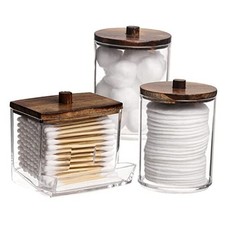 Qtips Holder Bathroom Container, 10 OZ Cotton Ball/Swabs Group A-Brown Wood