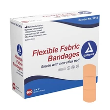 Dynarex Tan Fabric Adhesive Bandages Strips Band Aids Sterile 1 x 3" 100 per Box
