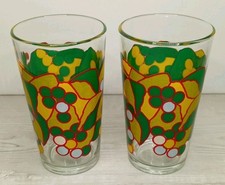 Pair Of Vintage Italian Retro Kitch Style Colourful Patterned Drinking Glasses