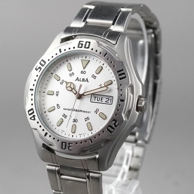 SEIKO ALBA 1997 Quartz Vintage V743-8B60 Herrenuhr 42mm Neue Batterie