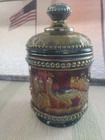 VINTAGE CARNIVAL SIGNED NORTHWOOD  PURPLE PEACK AT THE FOUNTAIN SUGAR WITH LID