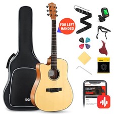 Donner Left Handed Acoustic Guitar Kit for Beginner Adult 41 inches, Natural