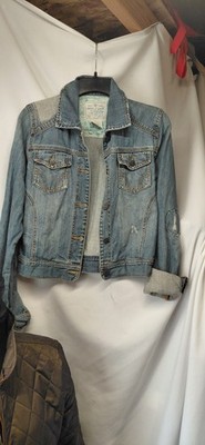 Roxy Vintage Denim Jacket Blue Floral Women's Size L Button Front Pockets