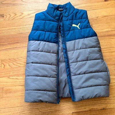 PUMA Full Zip Up Mock Neck Blue/Gray Quilted Puffer Vest Jacket Boy's S (5-6)