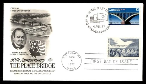 Mayfairstamps Canada FDC 1977 US Mixed Franking Peace Bridge Anniversary First D