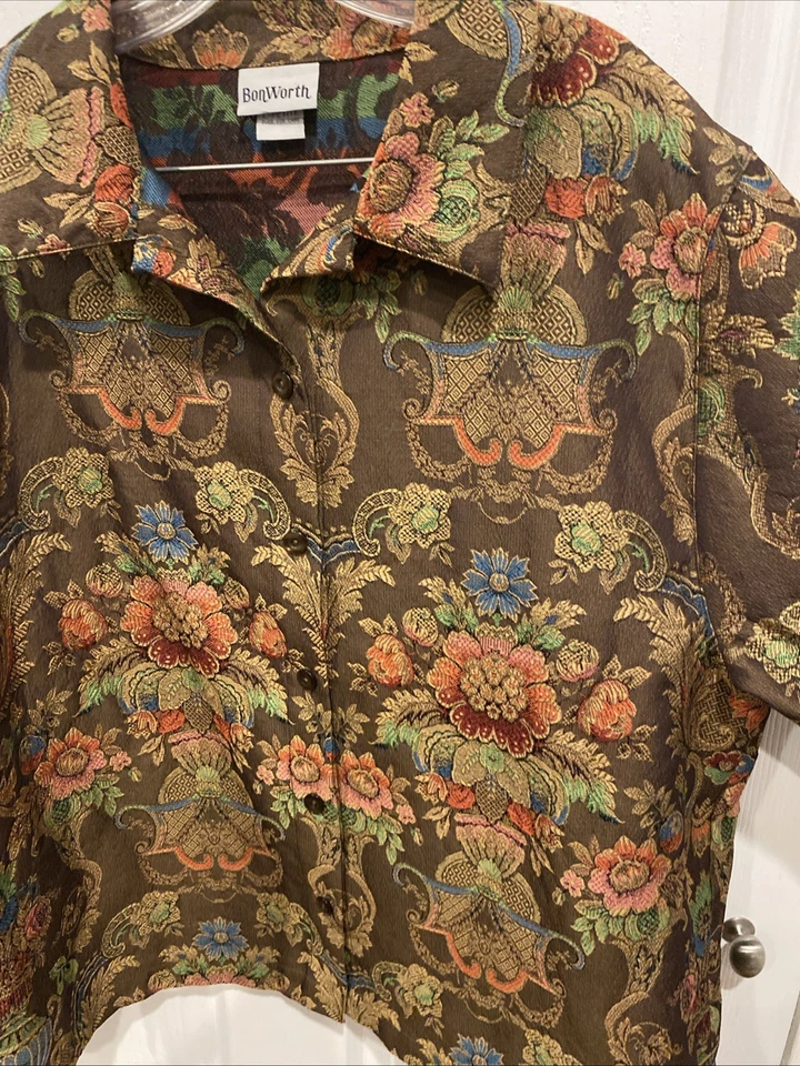 Chaqueta tapiz tejida con botones BonWorth tono tierra vintage años 90 para mujer L Petite @ Foto 2 de 4