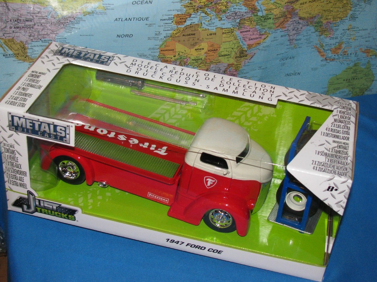1/24 JADA JUST TRUCKS 1947 FORD COE FIRESTONE 4 X EXTRA WHEELS