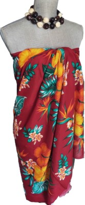 Pareo Hawaiian Bathing Suit Bikini Cover Up Sarong Pareo Lava Wrap Blood Orange