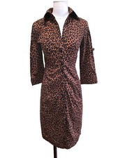 EXPRESS DESIGN STUDIO 90s Vintage ANIMAL PRINT BROWN LEOPARD BUTTON DRESS Size 4