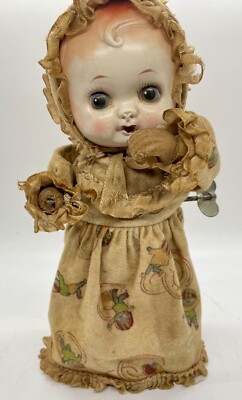 Vintage Mechanical Wind-up Doll Metal Body Chimes S27