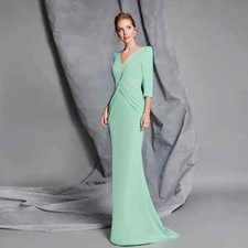 Simple Mermaid Evening Dresses V Neck 3/4 Sleeve Pleated Wedding Party Gowns New