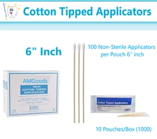 1000/Bx Cotton Swabs Swab Q-tips 6" Long Wood Medical Grade Manufacturer Sealed