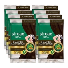 Streax Insta Shampoo Hair Colour for Men  Women, Natural Brown, 18ml Pack of 8 