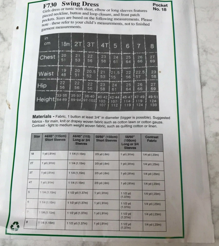 Girl's Pristine Swing Dress Blank Slate Patterns Sizes 18 months - 8 Uncut - Image 2 of 2