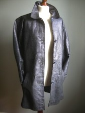 Beth Terrell Real Leather Coat Jacket Shacket 14 Snake Purple Metallic Mac