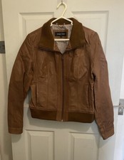 Brown Genuine Real Leather Bomber Jacket By Black Rivet, size L