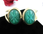 CLAMPER BRACELET Vintage Big GREEN GLASS STAR CABS  Clamp Goldtone Oval 7"
