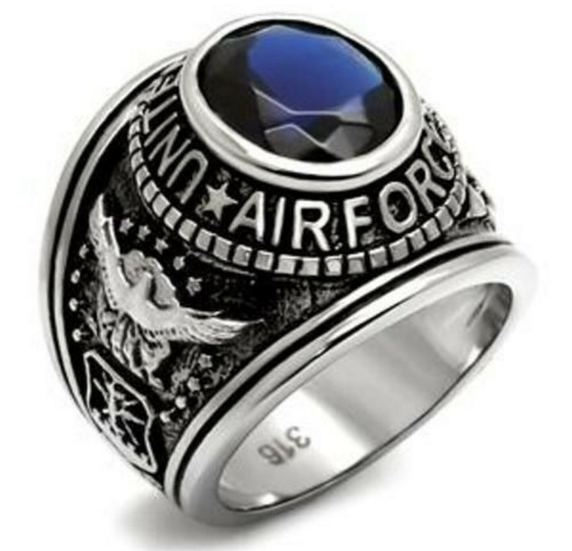 United State Military Air Force Stainless Steel Mens Ring Blue Sapphire SIZE 11 | eBay