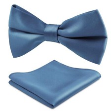 Haze Blue Silk Handkerchief and Bow Ties Mens Pocket Squares for Tuxedo Bowti...