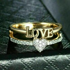 1 Ct Round Cut Diamond 14k Yellow Gold Finish Heart Shaped Engagement Ring Love