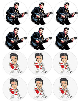 12 Elvis Edible Image rounds, dessert images, Wafer paper, pre cut