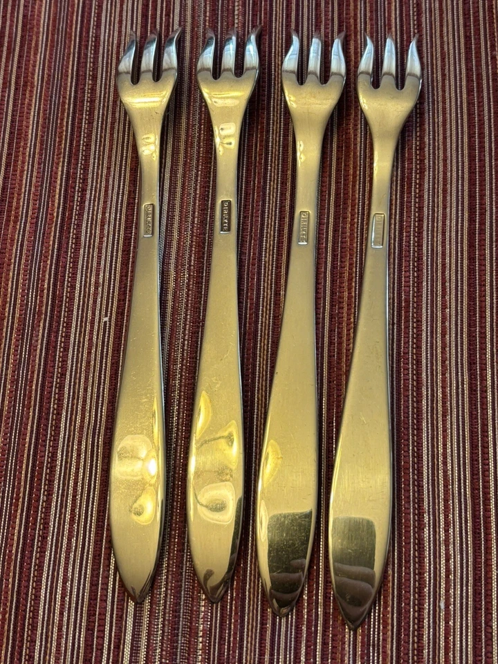 "4 tenedores de cubiertos Dirigold Dirilyte Goldware REGAL cóctel mariscos 6-1/8""" Foto 3 de 4