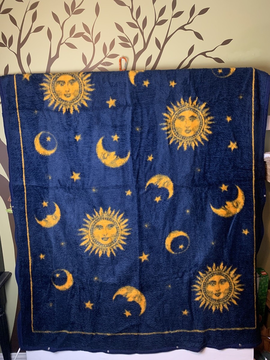 Vintage Biederlack Blanket Throw Zip Snap Sun Moon Celestial