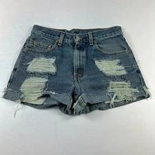 VTG 90s Levi's Jean Shorts Men's 29* 550 Blue Cut Off Cuffed Denim Jorts Tag 30