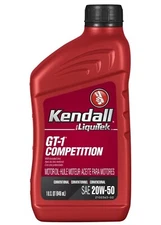 Kendall 20W50 GT-1 Competition High Zinc Racing Motor Oil Conventional 1 Quart