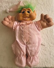 Russ vintage 10" soft body troll pajamas and night cap pink stripe
