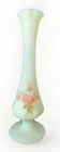 Vtg Fenton Uranium Bud Vase Custard Glass Swung Glows Hand Painted Signed 8.5"