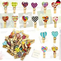 50 StüCk WäScheklammern, Bunt Herz Holz Clips Mini Holzklammern Deko Klammern Z