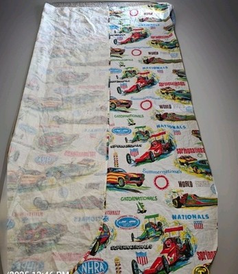 Rare HTF 70s NHRA Drag Racing Bedspread, Sears Perma-Press Vintage Near Mint  