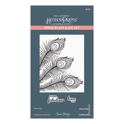 Spellbinders BetterPress Press Plate & Die Set By Dawn Bibby-Fabulous Feathers -