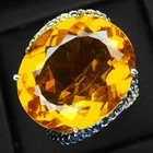 925 Sterling Silver White Gold Rings Luscious Yellow Golden Citrine Oval 24.85Ct