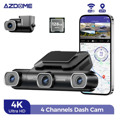 AZDOME 4K 4-Channel Dash Cam 5GHz WiFi GPS Dash Camera Parking Mode 128GB Memory