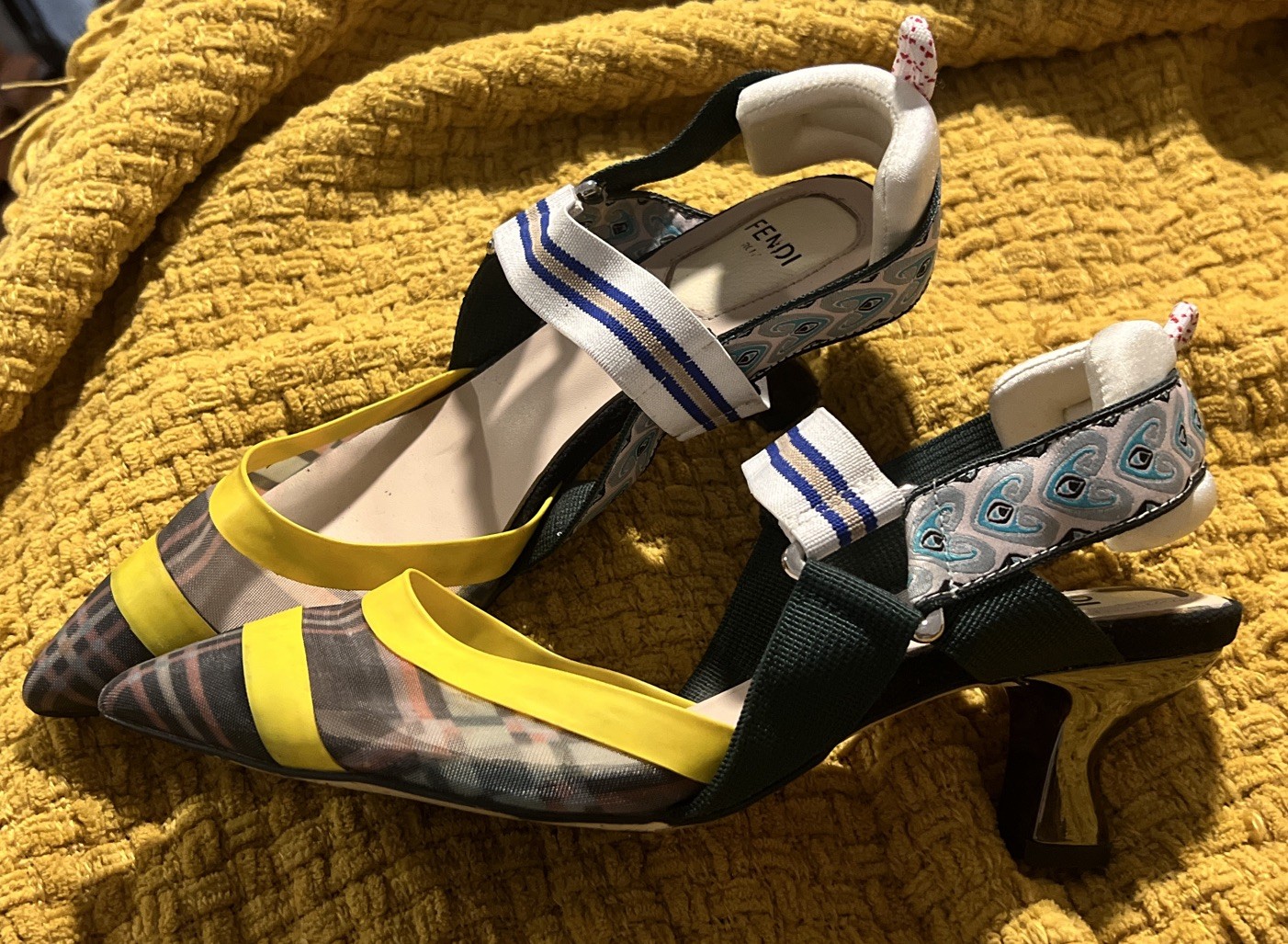 Fendi Multicolor Fabric and Vinyl Colibri Slingback Pumps Size 37