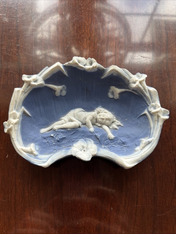 German Jasperware Dish With Girl Lying Down