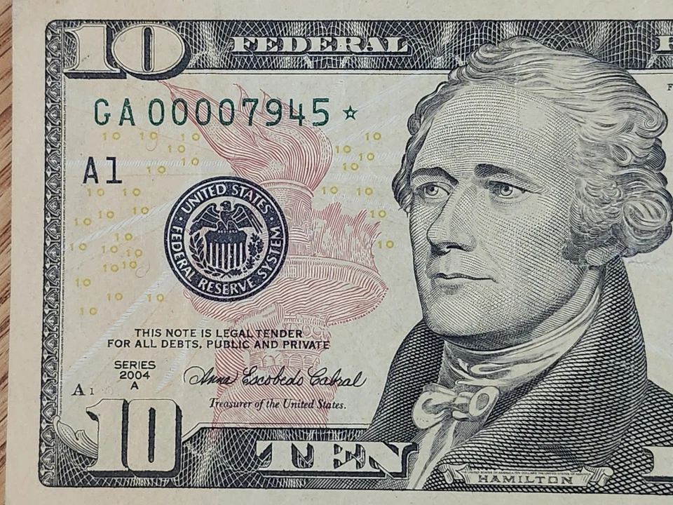 2004 A $10 "STAR NOTE BOSTON DISTRICT GA00007945* 0000 START LOW SERIAL NUMBER - Image 3 of 4